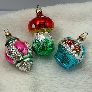 Vtg 3 Hand Blown Mercury Glass Christmas Ornaments Colombia Small 2” & 3” READ